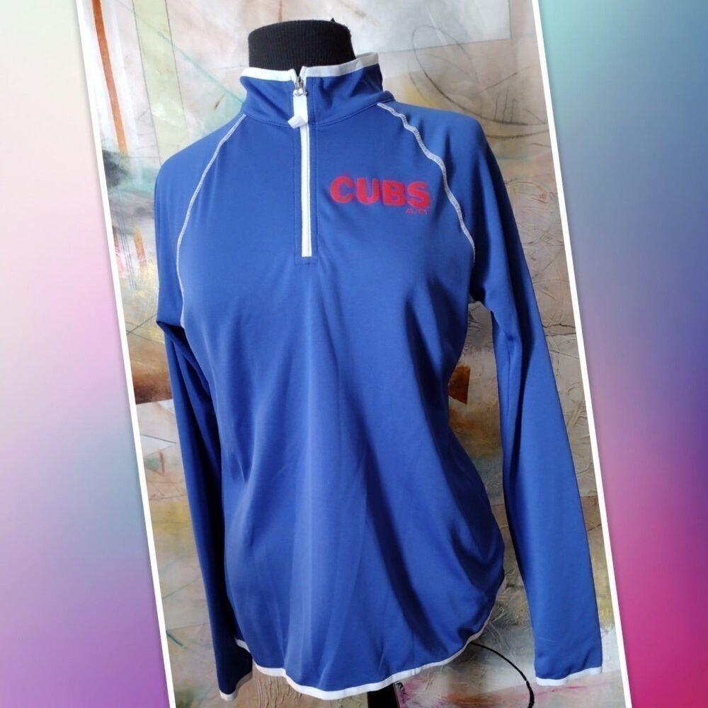 MAJESTIC FAN FASHION CHICAGO CUBS 1/4 ZIP TOP LIGHTLY FLEECE LINED SIZE LARGE